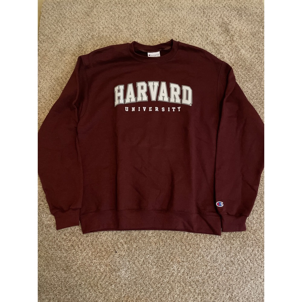 Champion Mens Sweatshirt XL Maroon Harvard University Crewneck Graphic Logo